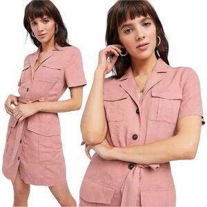 & Other Stories Multi Pocket Mini Utility Safari Belted Dress Dusty Pink Size 12